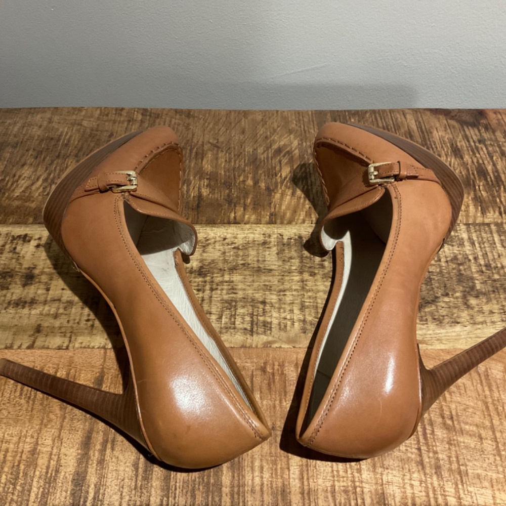 MICHAEL Michael Kors Tan LeatherBedford Platform Heels size 10 - Picture 8 of 12